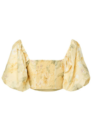 YAS Lemon Short Sleeve Cropped Floral Top, Yellow