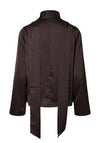 YAS Ella Scarf Detail V Neck Blouse, Chocolate Brown