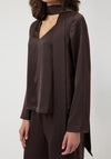 YAS Ella Scarf Detail V Neck Blouse, Chocolate Brown