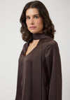 YAS Ella Scarf Detail V Neck Blouse, Chocolate Brown