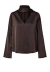 YAS Ella Scarf Detail V Neck Blouse, Chocolate Brown