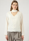 YAS Ella Scarf Detail V Neck Blouse, Off White