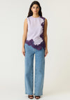 Yas Pella Satin Lace Trim Asymmetric Top, Lilac