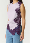 Yas Pella Satin Lace Trim Asymmetric Top, Lilac