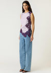 Yas Pella Satin Lace Trim Asymmetric Top, Lilac