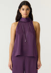 Yas Pella Satin Scarf Detail Top, Purple