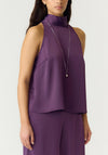 Yas Pella Satin Scarf Detail Top, Purple