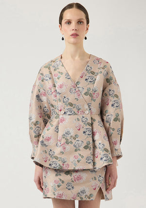 YAS Mabel Floral Jacquard Blazer, Beige