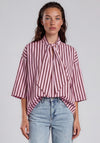 Yas Karen Striped Bow Short Sleeve Blouse, Purple