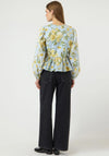 YAS Floral Print Tie Front Blouse, Blue