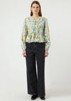 YAS Floral Print Tie Front Blouse, Blue