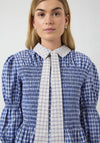 YAS Long Sleeve Checkered Smock Shirt, Blue Multi