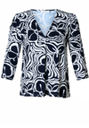 Yest Geometric Print V-Neck Top, Navy