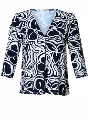 Yest Geometric Print V-Neck Top, Navy