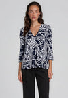Yest Geometric Print V-Neck Top, Navy