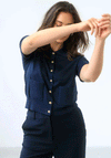 Yest Ilira Button Up Short Sleeve Cardigan, Navy
