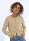 Yest Izzy Button Up Round Neck Cardigan, Beige