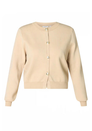 Yest Izzy Button Up Round Neck Cardigan, Beige