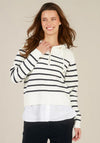 Yest Striped Zip Up Knitted With Blouse Detail Jumper, White