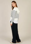 Yest Striped Zip Up Knitted With Blouse Detail Jumper, White