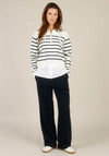 Yest Striped Zip Up Knitted With Blouse Detail Jumper, White