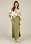Yest Isaline Collared Animal Print Button Up Shirt, Green Multi