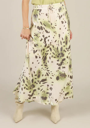 Yest Isha Drawstring Animal Print Midi Skirt, Green Multi