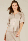 Yest Irma Shimmer Puff Sleeve Button Top, Beige