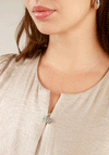 Yest Irma Shimmer Puff Sleeve Button Top, Beige