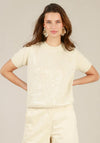 Yest All Over Sequin Short Sleeve T-Shirt, Cream