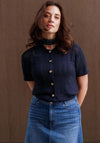 Yest Selma Knit Button up Top, Navy