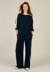 Yest Ilma Wide Fit Striped Casual Trousers, Navy