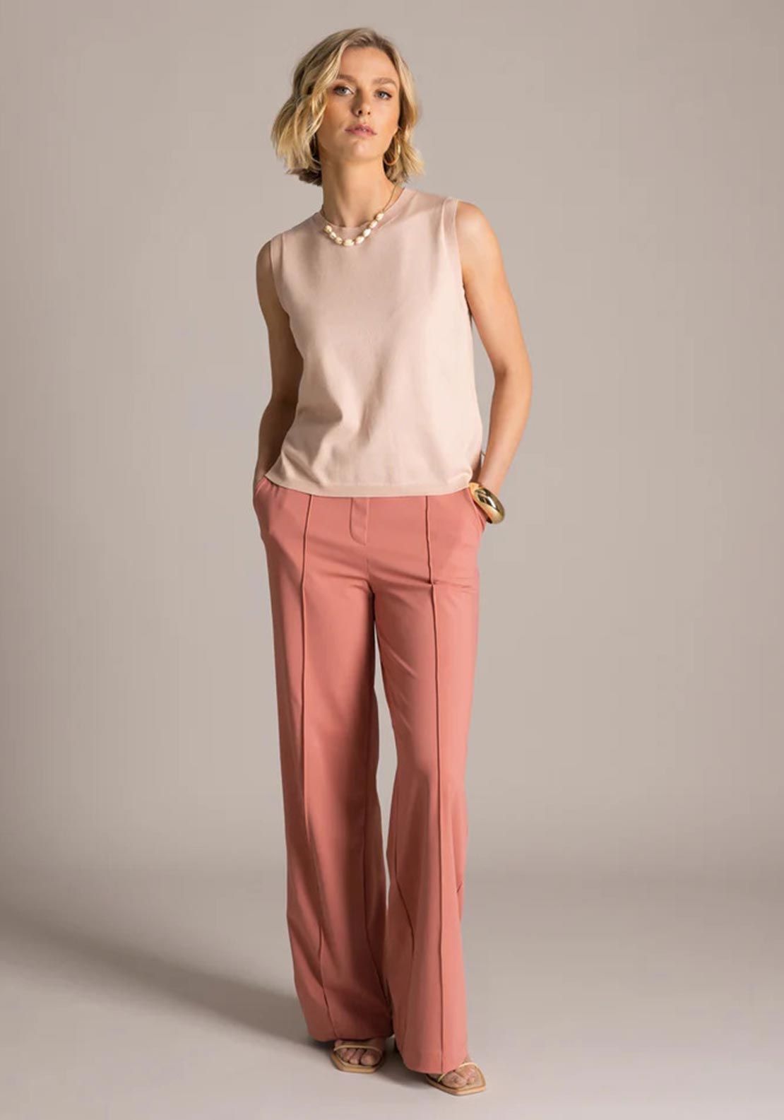 Yest Glitter Waistband Flared Leg Trousers, Pink