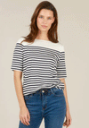 Yest Ishaana Striped Cropped Sleeve Top, Navy