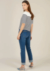 Yest Ishaana Striped Cropped Sleeve Top, Navy