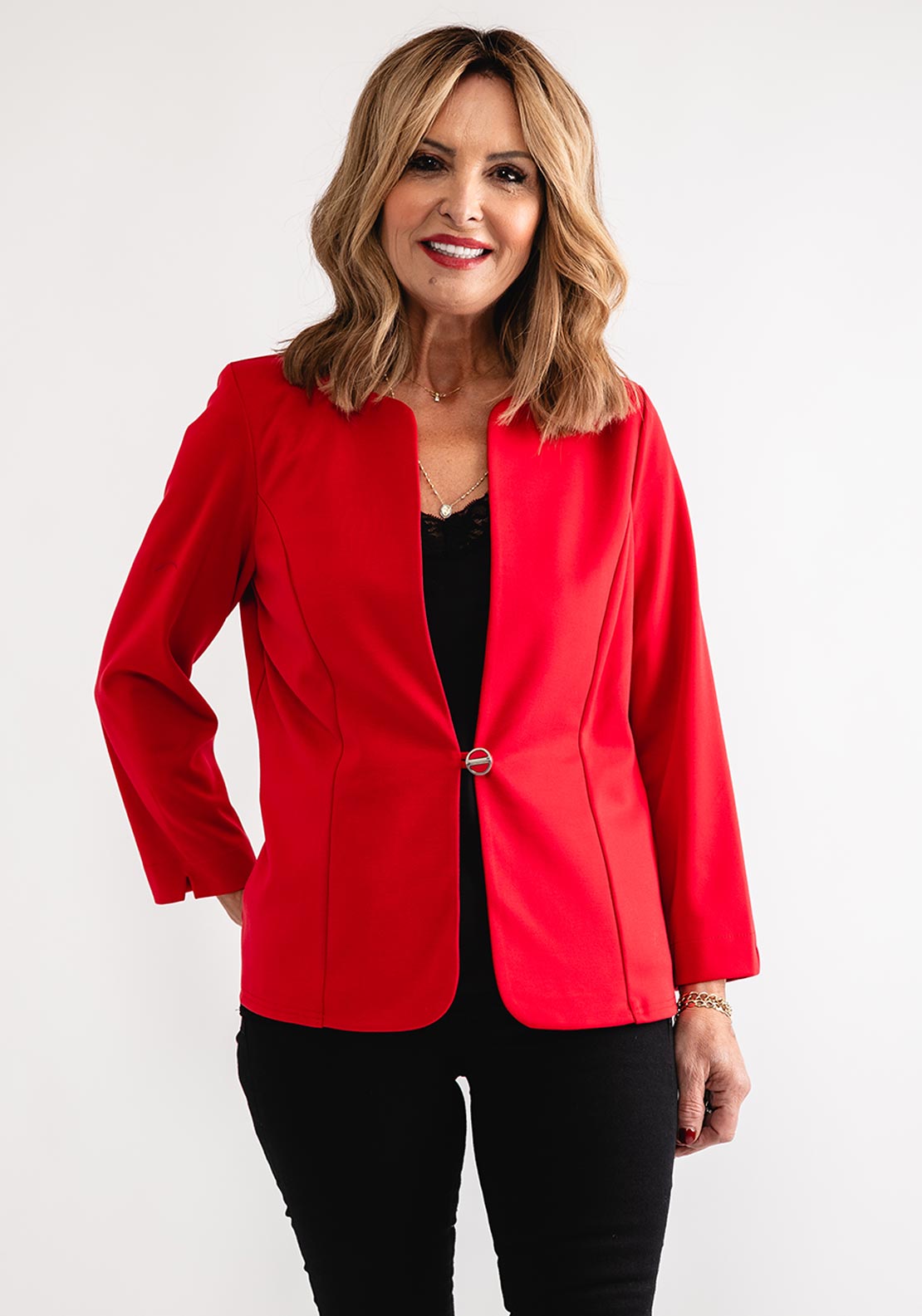Yew Single Buttoned Short Jacket, Red