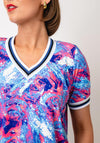 Yew V Neck Marble Print Top, Blue Multi