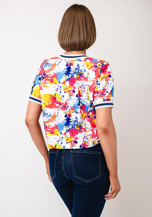 Yew V Neck Colour Splash Print Top, Multi