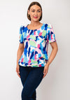 Yew Abstract Print Scoop Neck Top, Blue Multi