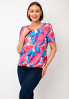 Yew Abstract Print Scoop Neck Top, Pink Multi