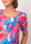 Yew Abstract Print Scoop Neck Top, Pink Multi