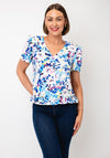 Yew Abstract Print V Neck Top, Blue Multi