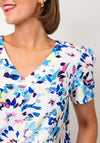 Yew Abstract Print V Neck Top, Blue Multi