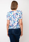Yew Abstract Print V Neck Top, Blue Multi