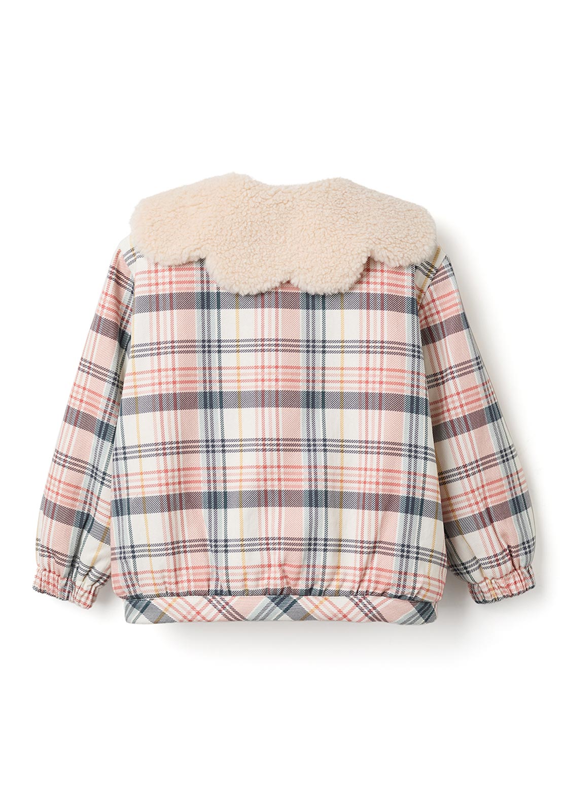 Zippy Girl Checked Jacket With Sherpa Collar, Multi