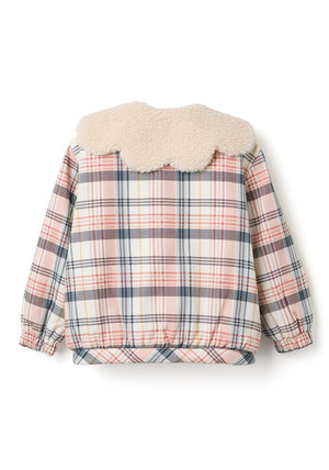 Zippy Girl Checked Jacket With Sherpa Collar, Multi
