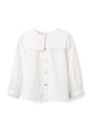Zippy Girl Long Sleeve Square Collar Blouse, White
