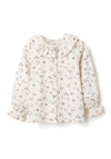 Zippy Girl Floral Long Sleeve Blouse with Collar, White