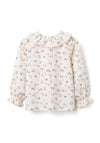 Zippy Girl Floral Long Sleeve Blouse with Collar, White