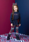 A Dee Mini Girl Celine Top and Legging Set, Navy